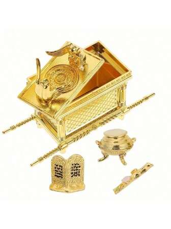 4 piezas Réplica modelo histórico del Arca de la Alianza bañado en oro, figura decorativa conmemorativa para Navidad, Acción de Gracias, decoraciones de fiesta - Regalo conmemorativo festivo, decoración del hogar con diseño egipcio antiguo