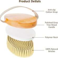Set de 2 piezas: cepillo seco natural y gorro de ducha doble, gorro de baño impermeable, cepillo de baño de madera de haya para exfoliación - cepillo corporal de mango de madera para un cuidado beige claro y experiencia spa | Elegante cepillo corporal | Base de madera duradera