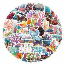 55PCS Coral Reef Stickers Vinyl Aesthetics Stickers For Scrapbooking, Diary, Laptop, Bumper, Skateboard, Water Bottle, Computer, Phone, Cartoon, Hard Hat, Car Stickers And Decals - Multicolor - View 1