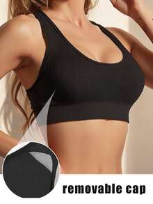 女士露背聚拢文胸健身跑步瑜伽健身运动文胸轻便运动女士文胸无钢圈上衣罗纹背部短款运动背心内衣女士文胸女士瑜伽基本款﻿
