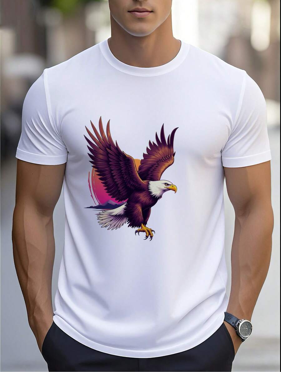 Summer New Casual Men's Short Sleeve T-Shirt- Light Blue Watercolor Stain On A White Background_3.Jpg - White - View 1
