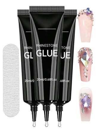 3pcs 20ml Super Strong Nail Art Rhinestone Glue, Suitable For Nail Decoration, 3D Shiny Gel, Gem Nail Art, Diamond Nails, Requires UV/LED Curing, Beauty Gift