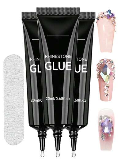 Bộ 3 lọ keo dán đá trang trí móng tay siêu chắc 20ml, thích hợp để trang trí móng, tạo hiệu ứng gel 3D bóng, móng nghệ thuật đính đá, móng kim cương, cần dùng đèn UV/LED để làm khô, quà tặng làm đẹp.