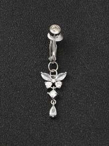 1 pieza Elegante Falso Piercing Ombligo Uña Incrustada con Cubic Zirconia Blanca Colgante de Mariposa para Clip en Aro de Ombligo