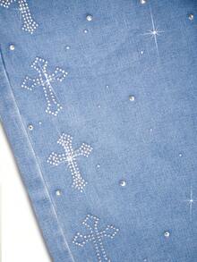 男士十字水钻装饰休闲百搭牛仔短裤