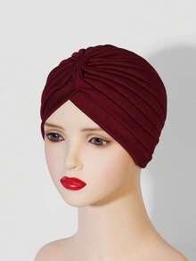 1件装女士纯色弹力扭结软帽，新款帽子，时尚百搭欧美头巾，弹力瑜伽头巾，头巾帽，中东风情睡帽 - 彩色 - 查看 30