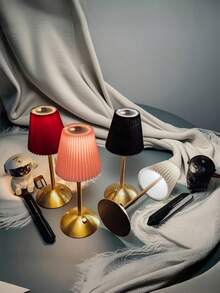 1pc Wireless USB Rechargeable Bedside Lamp, Metal Pleated Fabric LED Decorative Tabletop Lamp, Suitable For Bedroom, Living Room, Dining Room, Bar, Coffee Shop, Restaurant, Dormitory, Office, Holiday Gifts - Multicolor - View 8