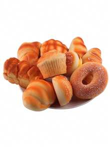 1 个柔软的模拟面包减压玩具，专为面包爱好者和减压时刻而设计，可挤压和玩耍，具有缓慢回弹的可爱减压毛绒玩具模拟食物面包、蛋糕，具有面包香气 Taba 软橡胶玩具 - 彩色 - 查看 10