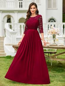 MIUSOL Đầm maxi ren hoa bằng chiffon, xếp ly viền ren, đầm dạ hội thanh lịch, đầm dự tiệc, thích hợp cho khách dự đám cưới, lễ tốt nghiệp, tiệc gala và các dịp khác vào mùa xuân. - Đỏ - Xem 5