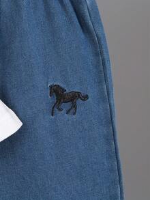 Young Boy2-Piece Outfit: Embroidery Graphic White Short Sleeve T-Shirt And Versatile Long Pants Set, Casual Summer Suit