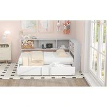 Metal Full Size Daybed With Trundle, Storage Cabinets And USB Ports, White-7294 - Multicolor - View 7