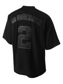 Atonmore 男士2号黑色棒球衫休闲运动衬衫纽扣刺绣训练比赛运动衬衫 - 黑色 - 查看 2