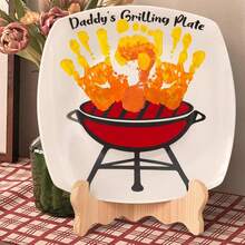 Father's Day Gifts - Personalized Step Dad Gifts From Wife Kids - DIY Daddy's Grilling Plate With Handprint - Funny BBQ Crafts Birthday Present Ideas For First Papa From Daughter Son - 1 - View 5