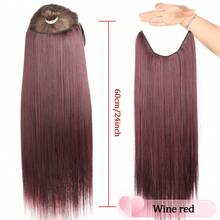 隐形接发棕色金色红色黑色长直发合成薄轻假发透明线可调节头带女士无夹 24 英寸秘密假发一体式 - 彩色 - 查看 15
