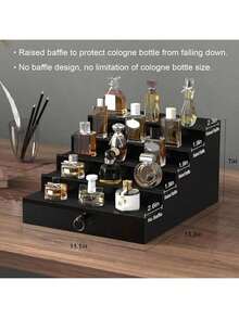 Cologne Organizer For Men, 5 Tier Black Cologne Shelf, Perfume Stand With Drawer And Hidden Compartment Perfume Display Holder - A Gift For Men - Black - View 5