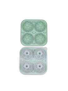 1 Stück 4 Kammern 3D Sphärisches Fußball Basketball Silikon Eiswürfelform, Schwarz, Kaffee, Olivgrün Farben, Eiswürfelmaschine für Kühlschrank, großes Volumen, einfache Entnahme, praktische Eisherstellung, versiegelte Verpackung, mit Deckel, Küchenartikel