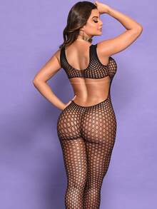 Sexy Fishnet Jumpsuit Women Long Hole Lingerie Transparent Sexy Black Tight Romantic-French Romantic-Floral Punk Fantasy-Beautiful Y2K Gothic Wild Romantic-Vintage Classic Sexy Desire Pure Sexy Cos Funny Ultra Sexy Baby Doll Style Romance Transparent Leaked/Cut Out - 黑色 - 查看 4