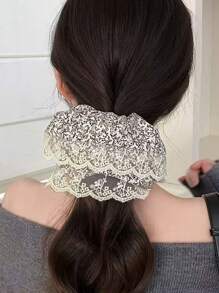2-Pack French Oversized Hair Bands, Retro Lace Pastoral Style, Floral Large Rings, Gentle Ponytail, Fashionable Hair Bands, Head Flowers, Hair Accessories ~ Highly Attractive Ballet Bow Square Scarf, Large Intestine, High-Grade Ponytail Headband, Designer Hair Accessories