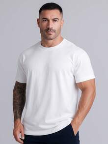 Men's Basic T-Shirt Egyptian Cotton With Elastane Solid Colors - Blanco - Ver 1