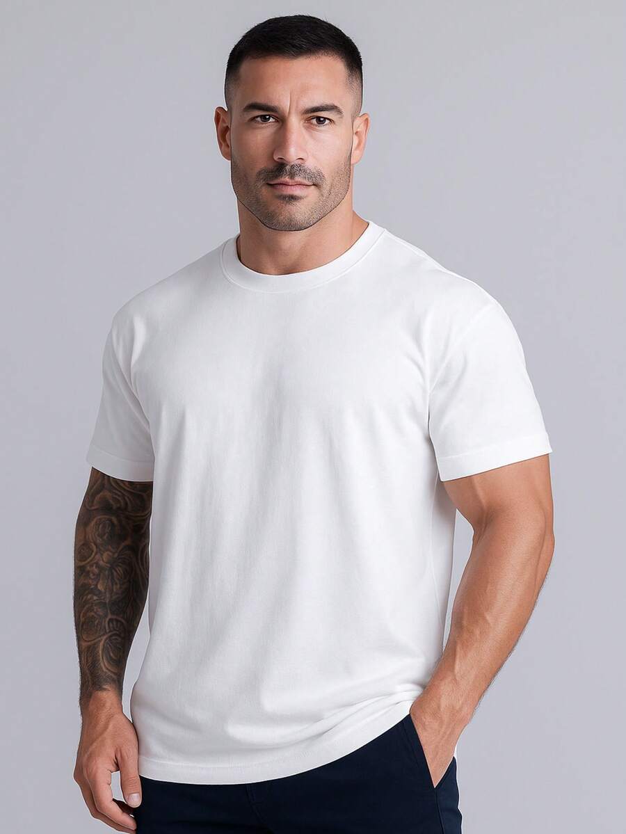 Men's Basic T-Shirt Egyptian Cotton With Elastane Solid Colors - Blanco - Ver 1