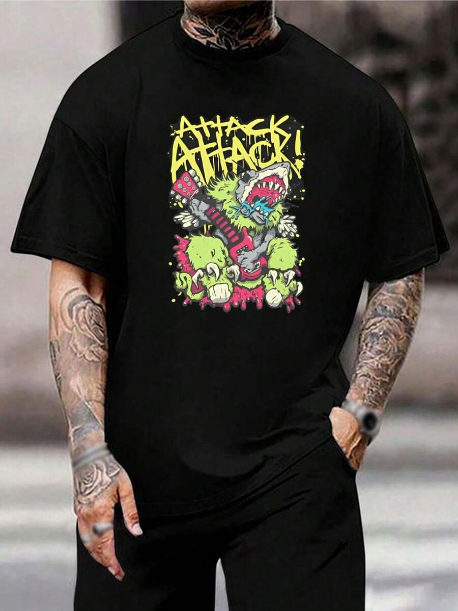 Camiseta de banda Attack Attack! - Camiseta gráfica con estampado de tiburón guitarrista - Camiseta negra para hombre y mujer - Regalo para amantes de la música - Camiseta de banda de rock - Ropa para conciertos - Mercancía de banda - Manga corta - Negro - Ver 1
