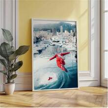 1 件墙画查尔斯·勒克莱尔摩纳哥大奖赛泳池跳跃 F1 海报印刷或帆布墙画 | 标志性装饰 | 赛车胜利飞溅帆布画艺术夏季假期帆布画 - 适合家居装饰爱好者