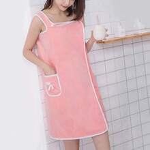 1pc Plush Absorbent Coral Fleece With Pocket Hooded Poncho Dress - Quick Dry, Bow Decor, Minimalist Elegant Bath Robe Household Item Home Bathroom Decor Summer - Multicolor - View 12