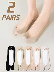 2 Pairs Thin Ice Silk Women's Low Vamp Non-Slip Solid Color Simple Fashion Comfortable Sports Toe Split Hidden Socks, Spring/Summer