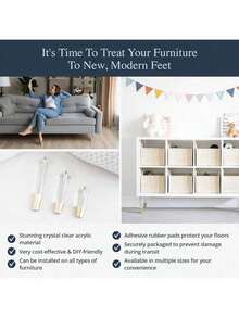 Acrylic Furniture Legs With Gold Caps - Mid Century Legs For Couch, Sofa, Chair, Table, Dresser, Bed, Cabinet - Furniture Feet Are Easy To Install & Include Installation Hardware - Set Of 4, 6 Inches - 6 Inches - View 6