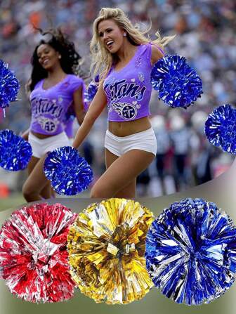 2个啦啦队花球，颜色鲜艳，加厚加密，带环扣更牢固，啦啦队舞蹈比赛用品，啦啦队派对用品，花式啦啦队舞会花式啦啦队花球