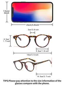 زوج واحد من النظارات مطبوع عليها نمط نمر ذات إطار بلاستيكي دائري تصميم كاجوال وشارع موضة رجعية بسيطة مزينة بالبراشيم بدون وصفة طبية