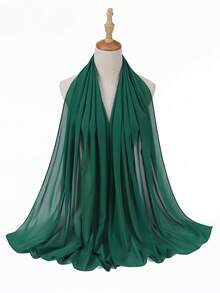 1pc Casual Versatile Solid Color Chiffon Scarf For Dress - Green - View 2