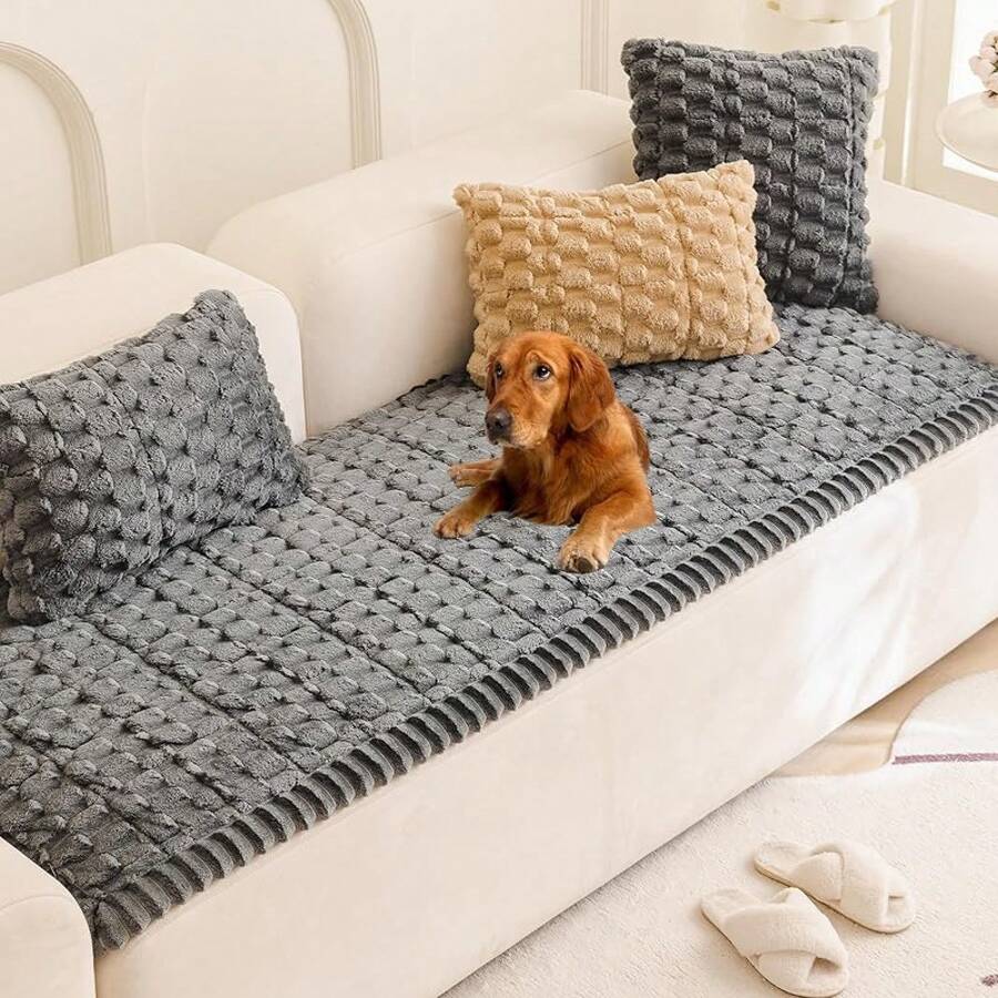 Mivnue Pet Couch Cover, Couch Covers For Dogs, Washable Dog Sofa Covers Couch Protector, Fuzzy Non Slip Couch Slipcover Pet Friendly (Brown, 27.6" X 59.1") - 灰色 - View 1