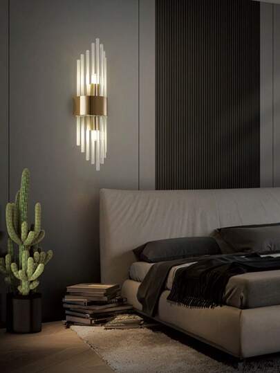 1pc Goud Long Crystal Wand Sconce Stainless Steel Base Living Room, Stairwell, Entrance Hall, Bedroom, Corridor Aisle, Bedside Table, Cafe Other Home Ambiance Sconce, Background Creative Sconces view 3