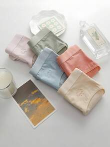 3条装随机颜色纯棉女士内裤，简约中腰透气三角内裤