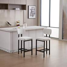 Two Piece Bar Stool Set, Living Room/Dining Room Farmhouse Dining Chairs, Modern Textile Cushioned Kitchen Stools With Industrial Metal Legs - Suitable For Kitchen Islands, Cafes, And Home Offices, Easy To Assemble And Providing Reliable Stability, The Perfect Combination Of Fashion And Functionality. - 2PC(米白色) - 查看 4