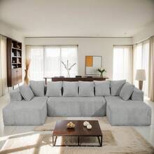 Modular U-Shaped Sectional Sofa,130-Inch 4-Seater Chaise Lounge With Reversible Design, Striped Corduroy Fabric In Gray – Customizable Living Room Or Bedroom Couch, Freely Configurable Layout. - 1 - View 5