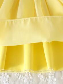 Young Girl' Sweet & Cute 3D Floral Mesh Strap Dress, Summer - View 7