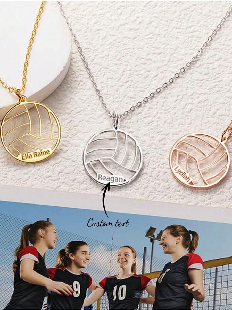 1PC Personalized Engraved Volleyball Pendant Necklace With Name Sport Theme Jewelry Team Keepsake Birthday Gift For Volleyball Lover Player - Multicolor - View 1