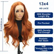 200% Density 26 Inch Curly Lace Front Ginger Wigs 13x4 HD Transparent Lace Front Wig Heat Resistant Synthetic Loose Wave Wig Ginger Orange Wavy Glueless Lace Wig Body Wave 13*4 Frontal Wigs Loose Weave Long Curly Lace Wigs 13X4 Ginger Color Wigs - 薑色 - 查看 3
