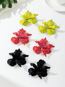 1 Pair Tropical Floral Metal Pendant Earrings, Suitable For Women's Daily And Party Outfits, Flower Design Varies - Green - View 3