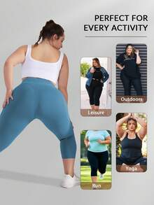 Plus Size Women's High Waist Compression Cropped Leggings, Elastic Yoga Pants (XL-5X) - Spandex Stretchy Fitted - Blue - View 7