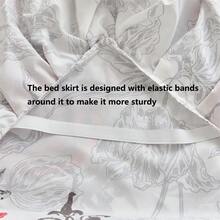 3件套亲肤柔软花卉印花床裙套装（1件床裙+2件枕套），吸湿排汗透气，抗皱，安静，适合所有季节，优雅印花设计，时尚外观，适用于卧室和酒店