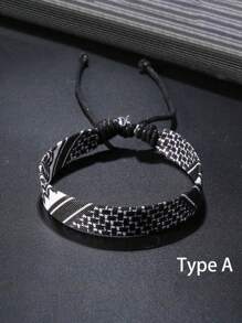 1 pièce Bracelet en tissu tressé fait main à la mode arabe, de couleur unie ou multicolore. (Le motif à rayures peut être aléatoire)