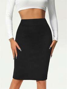 Women's High Waist Bodycon Pencil Skirt  Slim Fit Midi Length  Elegant Solid Color Skirt S-XXL - 黑色 - 查看 3