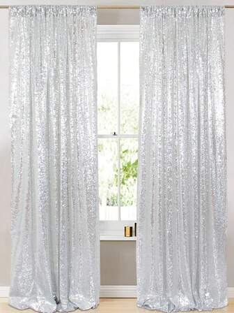 2 件银色闪光流苏窗帘，闪亮背景窗帘，乡村婚礼，家庭生日，性别揭示新娘送礼会仪式装饰，家居装饰，房间装饰，闪亮摄影背景墙装饰，闪亮窗帘适合派对背景装饰，可搭配金属拱门支架和节日派对气球