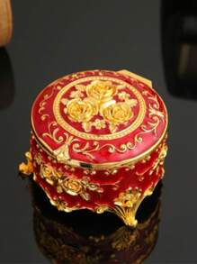 1 Pieza Caja de joyería de estilo vintage redonda, caja de almacenamiento para aretes y collares, para el Día de la Madre, para la novia, para miembros femeninos de la familia o la empresa, brillante y elegante, de moda, opción principal para regalos, necesidad de verano para mujeres, organizador de almacenamiento, regalo, de vuelta a la escuela