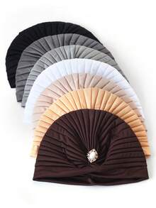 1pc Vintage Women's Solid Rhinestone Flower Casual Bandana Hair Wrap Hat, Versatile Watermelon Hat Hair Sleep Cap Sleep Bonnet,Beach,Travel - Multicolor - View 14
