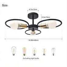 American Style Three Headed Wrought Iron Ceiling Light, Living Room, Bedroom, Dining Room, Balcony, Black, Creative And Simple Lighting Fixtures - 三頭鐵圈吸頂燈 - 查看 8
