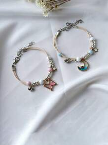 Dos pulseras hermosas con forma de estrella de mar y horario de Jiayu Ceramics, una pareja de pulseras, un regalo para tu ser querido. Las pulseras se pueden extender y contraer libremente en tamaño. Son perfectas para regalar a amigos, parejas, padres o como pequeños regalos para fiestas en verano